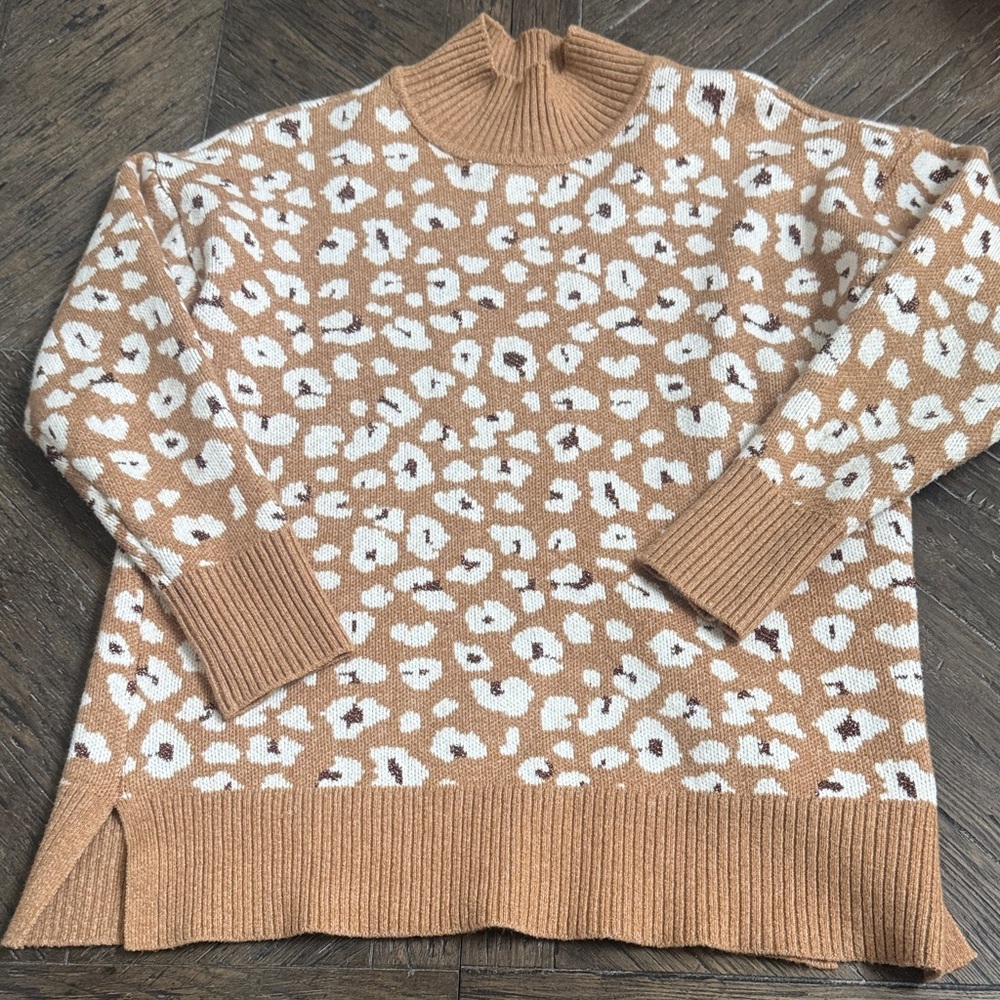 Loft Leopard Print Mock Neck Sweater - Size Medium